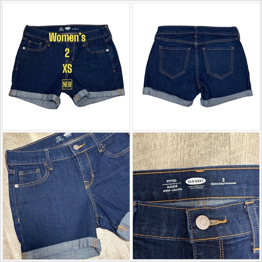 Women's Old Navy 2 Small Shorts Jeans Denim Navy Blue Regular Rolled Stretch